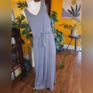 Lucky Brand Navy and White Striped Maxi Dress